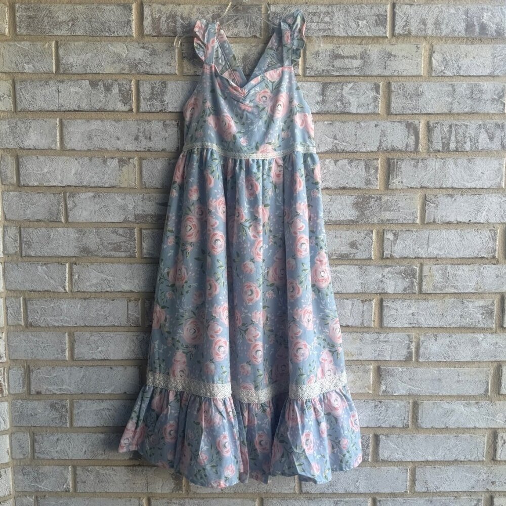 Haute Hippie Sleeveless Tiered Lace Trim Floral Dress Girl's Size 10